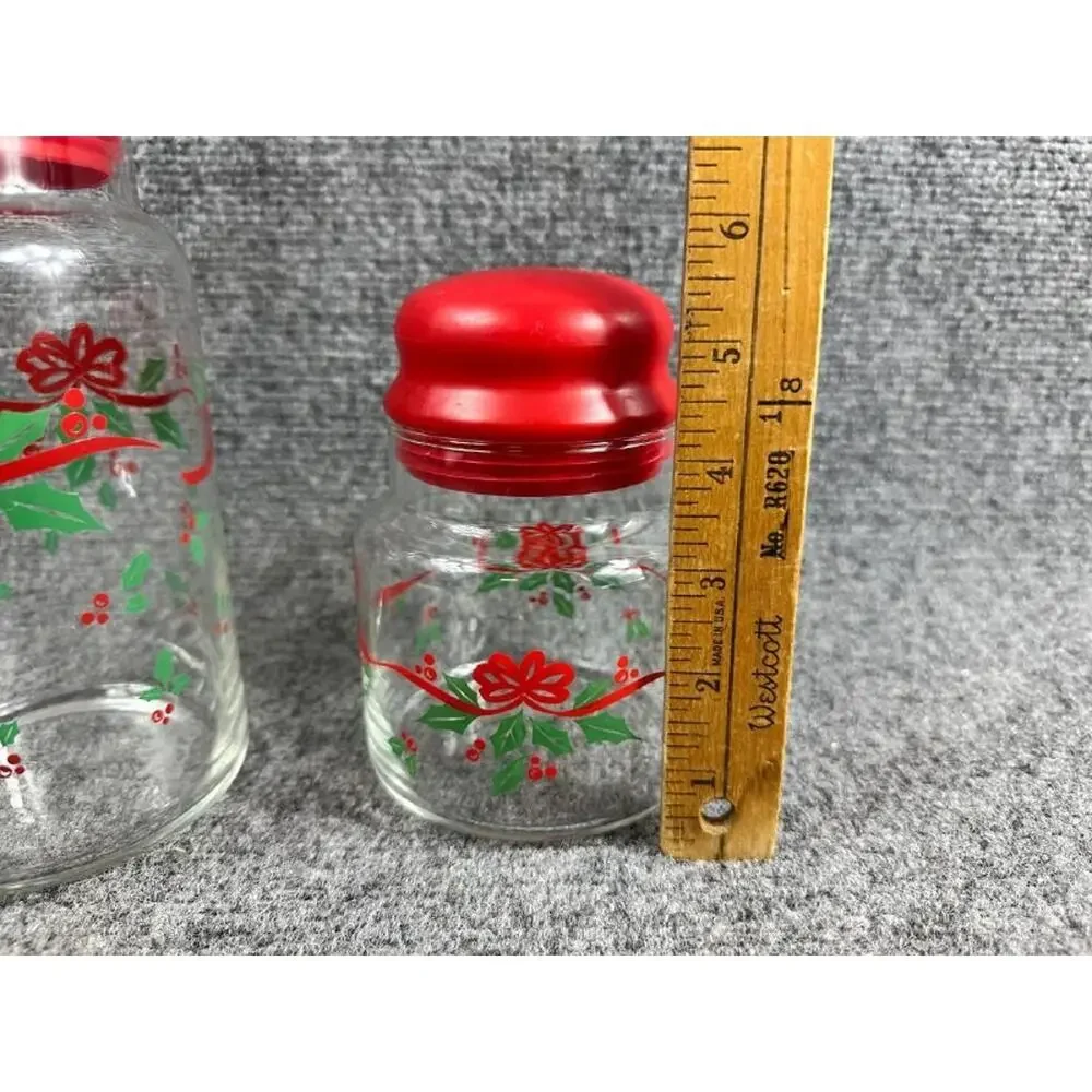 Corning Christmas Glass Jars Set of 2 Red Lids Holiday Storage Canisters